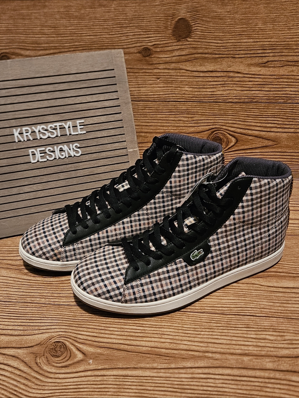 Lacoste Plaid Hi Top Sneakers Mens 11 Shoes